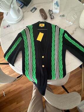 Gucci x Adidas Wool Cable Knit Cardigan in Black and Green